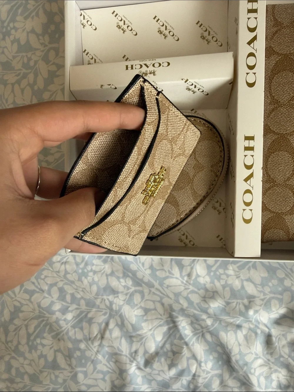 Coach Khaki/Chalk Signature Canvas Wristlet Set with Coin Pouch